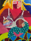 Breastfeeding Mother (Perler beads, framed)