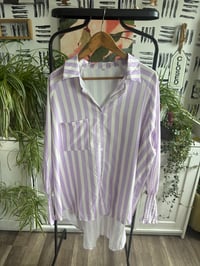 Image 1 of Purple stripe ruffle sleeve top