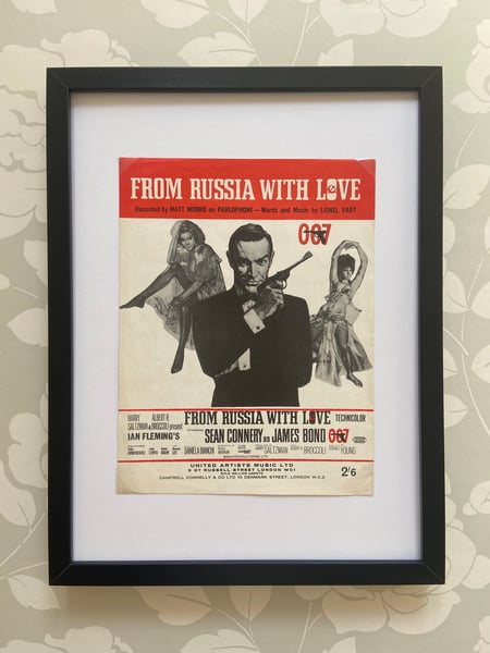 Image of From Russia With Love, James Bond film, framed 1963 vintage sheet music