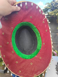 Image 4 of Dolly cowboy hat - recycled sari fabric Dark Red and green