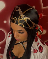 Image 2 of Black & Red Silk Head Scarf