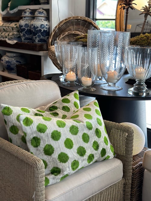 Image of Green Spot Ikat Velvet Cushion 