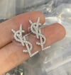New Ysl gold plated rhinestone earrings (Silver)