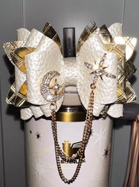 Image 1 of Starlight Shimmer Cream and Gold Moon and Star Tumbler Straw Topper Bow