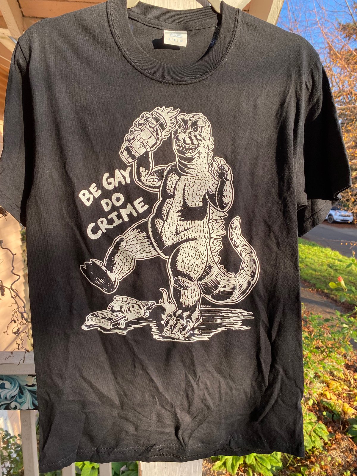 Image of Godzilla Be Gay Do Crime Black Shirt