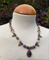 Image 1 of Amethyst cabochon purple pendant choker style necklace