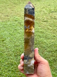 Image 8 of Yellow Fluorite And Moss Agate Obelisk #1169