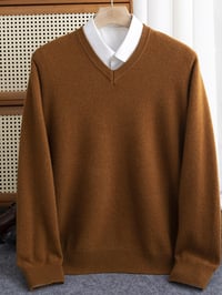 Image 1 of Men 100% Merino Wool Sweater V-Neck Pullover Autumn Winter Cashmere Warm Solid Knitwear Clothes Busi
