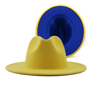 Image of Fedora Yellow Blue Two Tone Wide Brim Hat Women