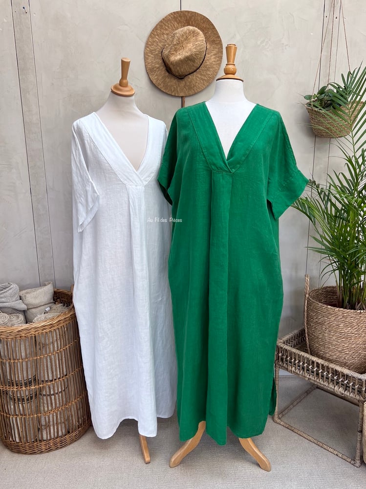Image of Robe En Lin Diane Vert Malachite 