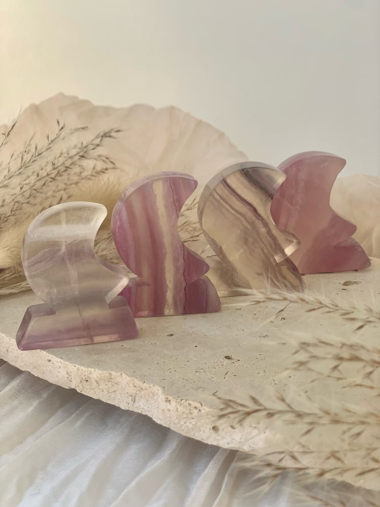 Image of Rainbow Fluorite Crescent Moon Carvings 