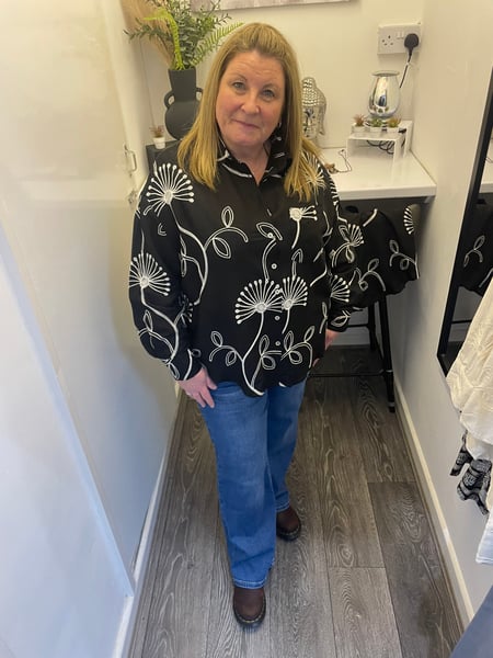 Image of BLACK & LINEN DANDELION EMBROIDERED LINEN SHIRT