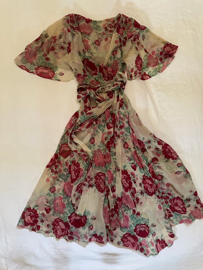 70s rose flutter dress