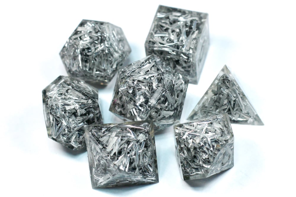 Image of Aluminum Ribbons 7-piece dice set (inked upon order)