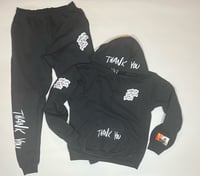 “THANK YOU FOR BEING PATIENT” B&W SATIN LINED HOOD Jogger Outfit