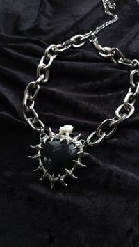 Image 2 of Obsidian and deer tooth heart statement necklace