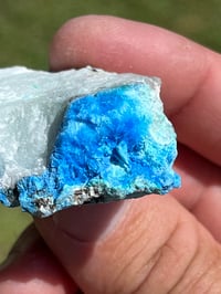 Image 3 of Cyanotrichite On Green Fluorite Matrix Specimen | Guizhou China #2925