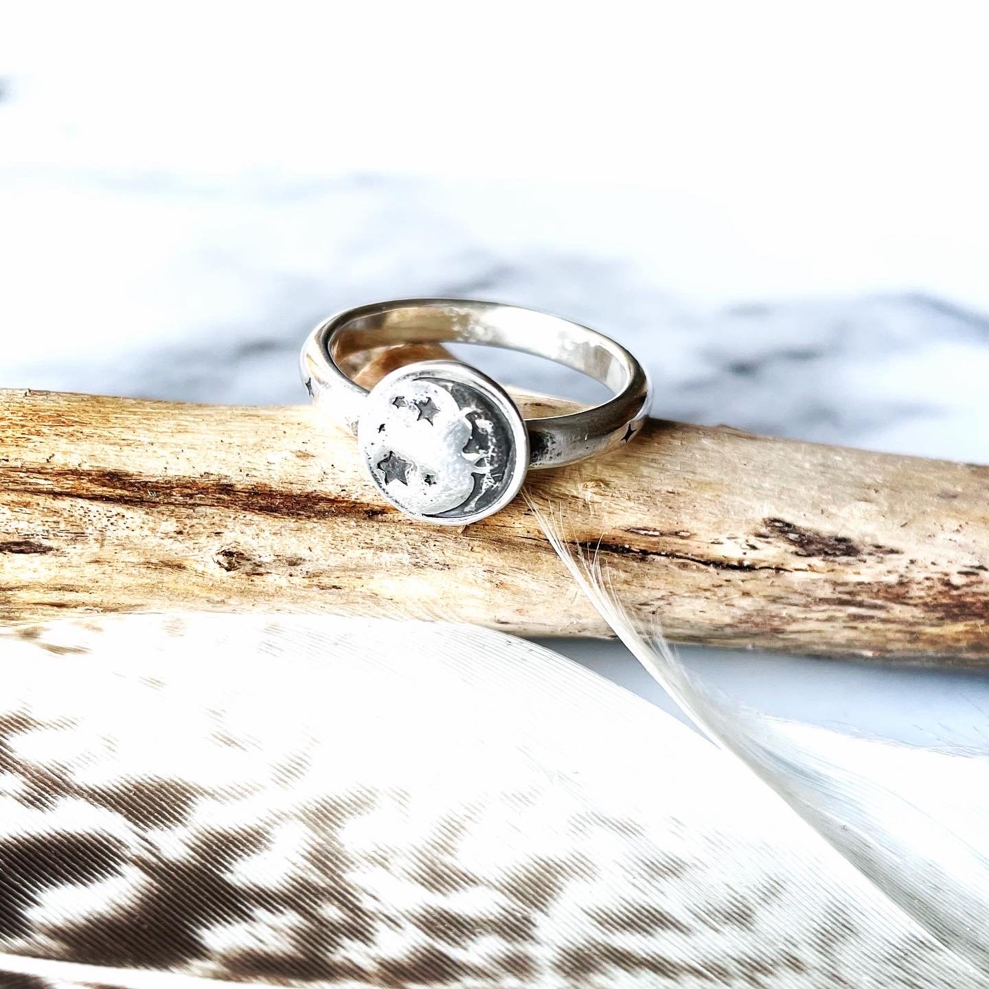 Image of Handmade Sterling Silver man in the moon ring 925