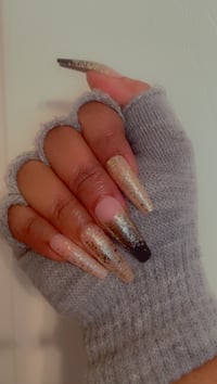 Image 2 of Nails - Long (Black Tips/Gold Glitter)