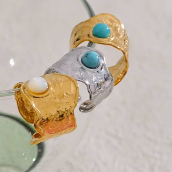 Image of MORA 18ct Gold Plated Hammered Turquoise Ring