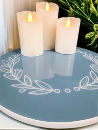 Image 2 of 14" Lazy Susan Turntable Epoxy Resin Art Modern Wreath Steel Blue