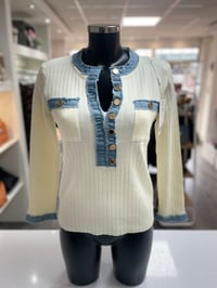 Image 2 of Denim Trim Long Sleeve Top