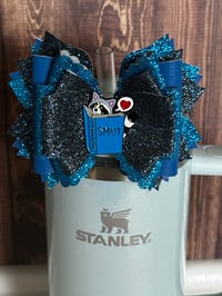 Image 2 of Blue Funny Tumbler Straw Topper Bow | Glitter Cup Accessory