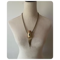 Image 4 of Fringed Solid Brass Tube Vessel - Faceted Green Serpentine 