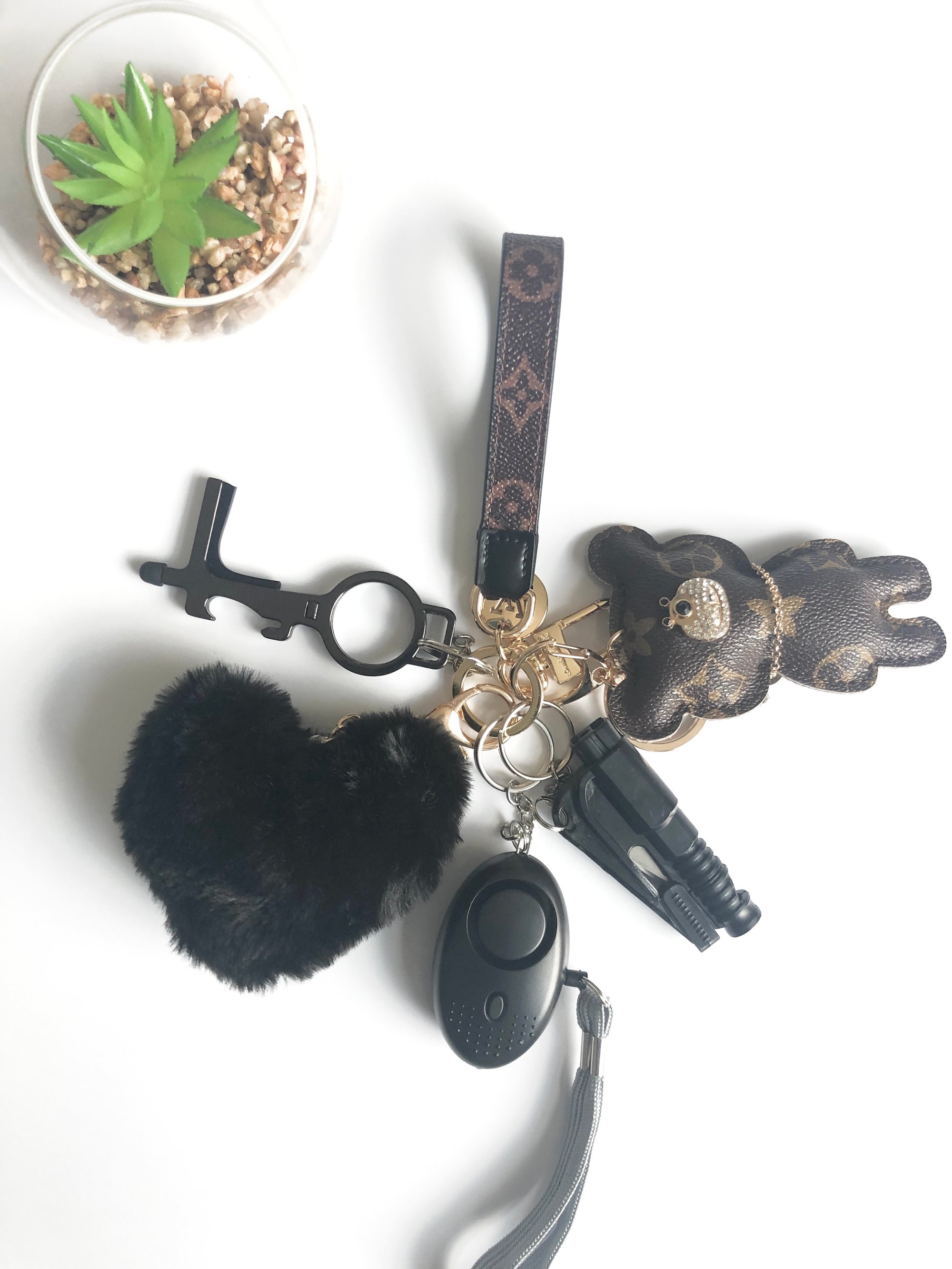 black keychain wristlet lv