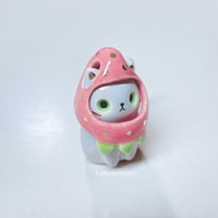 Image 2 of Gray Cat With Strawberry Hat Ceramic Figurine 1
