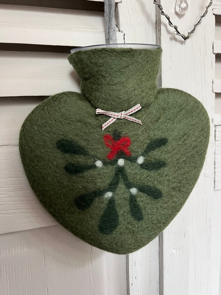 Image of Bouillotte forme Coeur Laine Mérinos : Mistletoe 