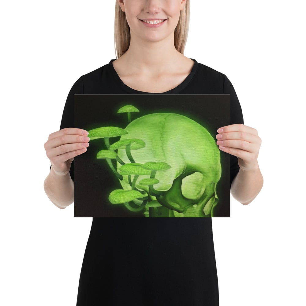 Photo Print: Glowing Skull and Mushrooms V.3