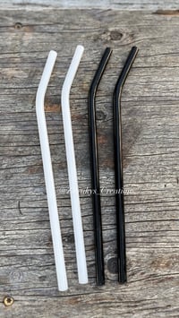 Image 1 of Black & White Glass Bent Straw Set 