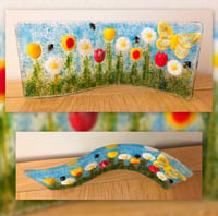 Image 1 of Fused Glass Daisy, Tulip, Bee and Butterfly wave.