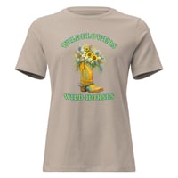Image 5 of Women's Relaxed T-Shirt, Wildflowers Wild Horses Cowgirl Western Boot Sunflowers Tee