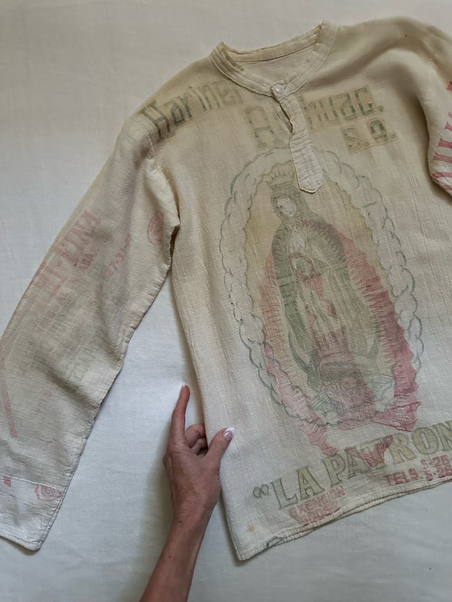 1960s Virgin of Guadalupe feedsack tunic