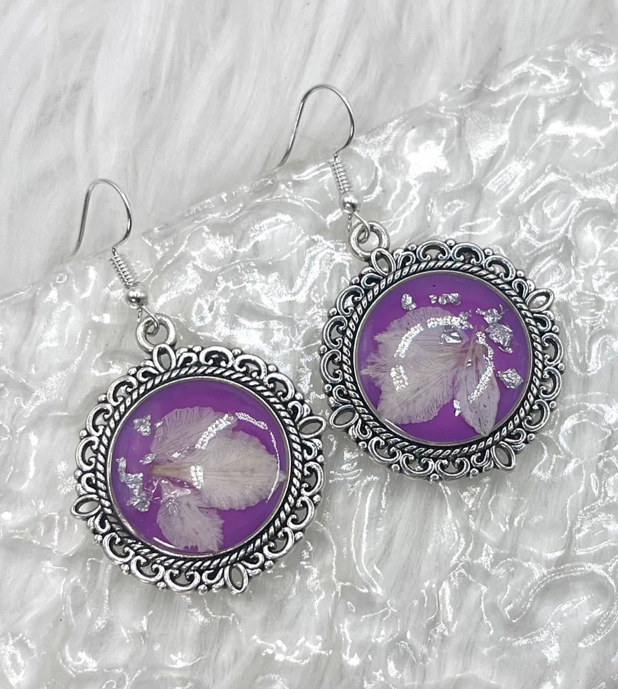 Image of PURPLE FLORAL DANGLES