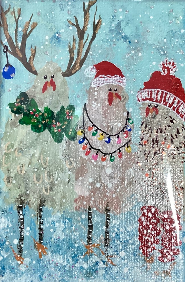 Custom Listing: Silly Holiday Chicken Canvas