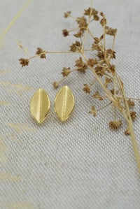 Image 2 of Medium Gold Vermeil Leaf Stud Earrings – Fold Collection