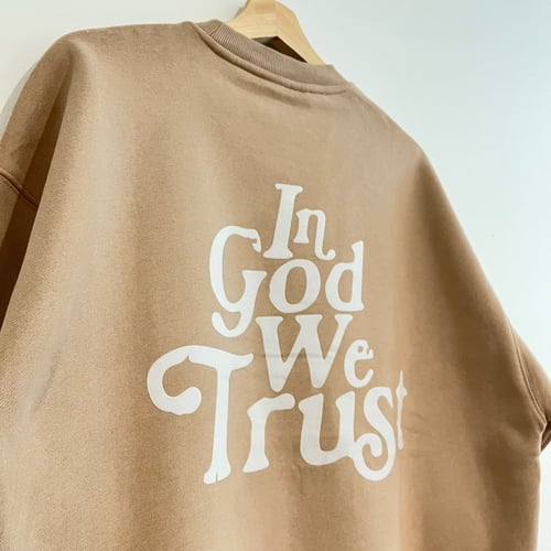 Image of "In God We Trust" Jumper - Beige/White