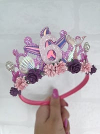 Image 5 of Bright Pink & purple Mermaid birthday tiara crown