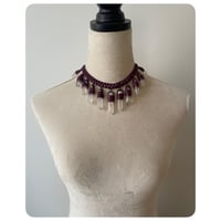 Image 1 of The Empress Necklace - Clear Quartz Crystals and Plum Purple Leather