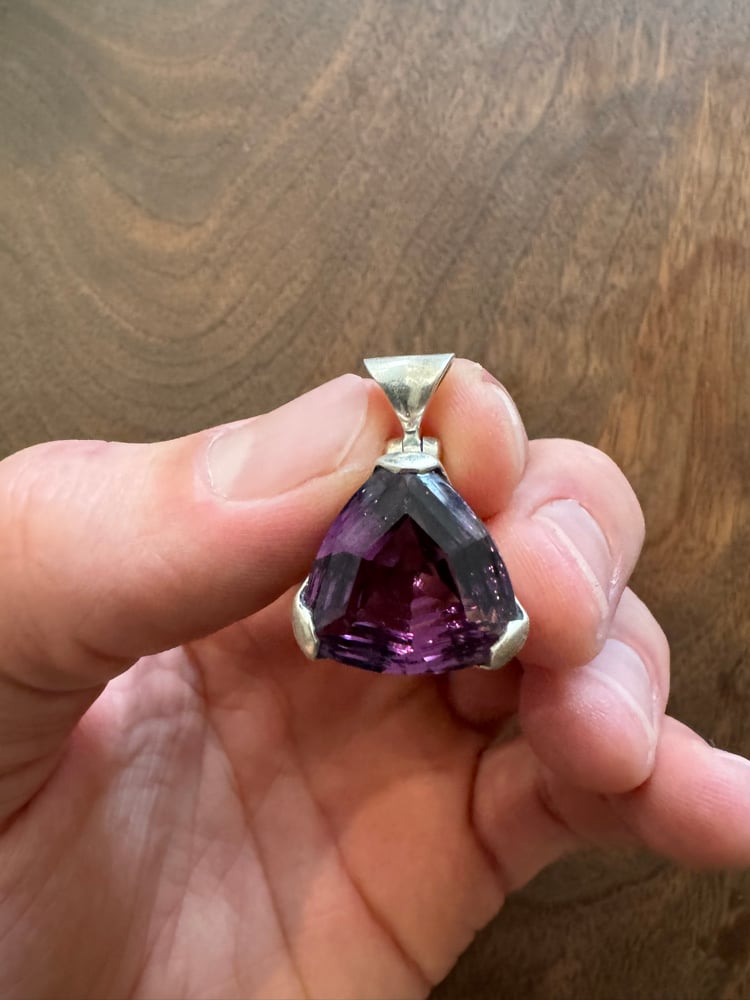 Image of Trilliant Cut Amethyst Silver Pendant 