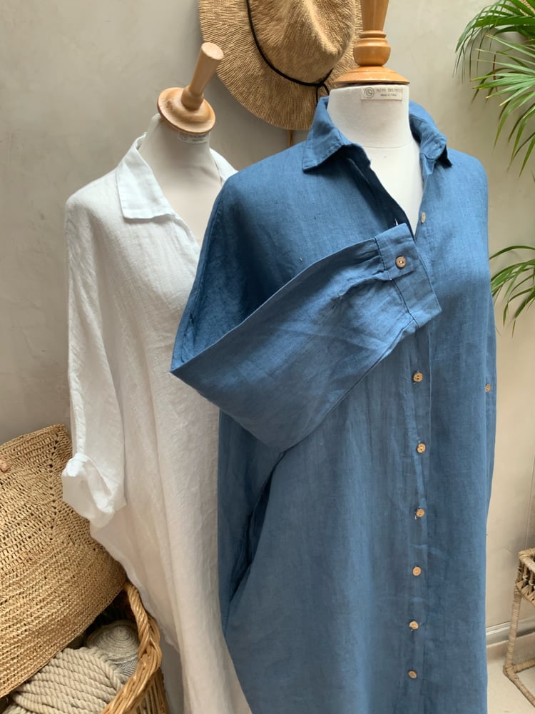 Image of Robe chemisier en lin HéRA Bleu Jean's