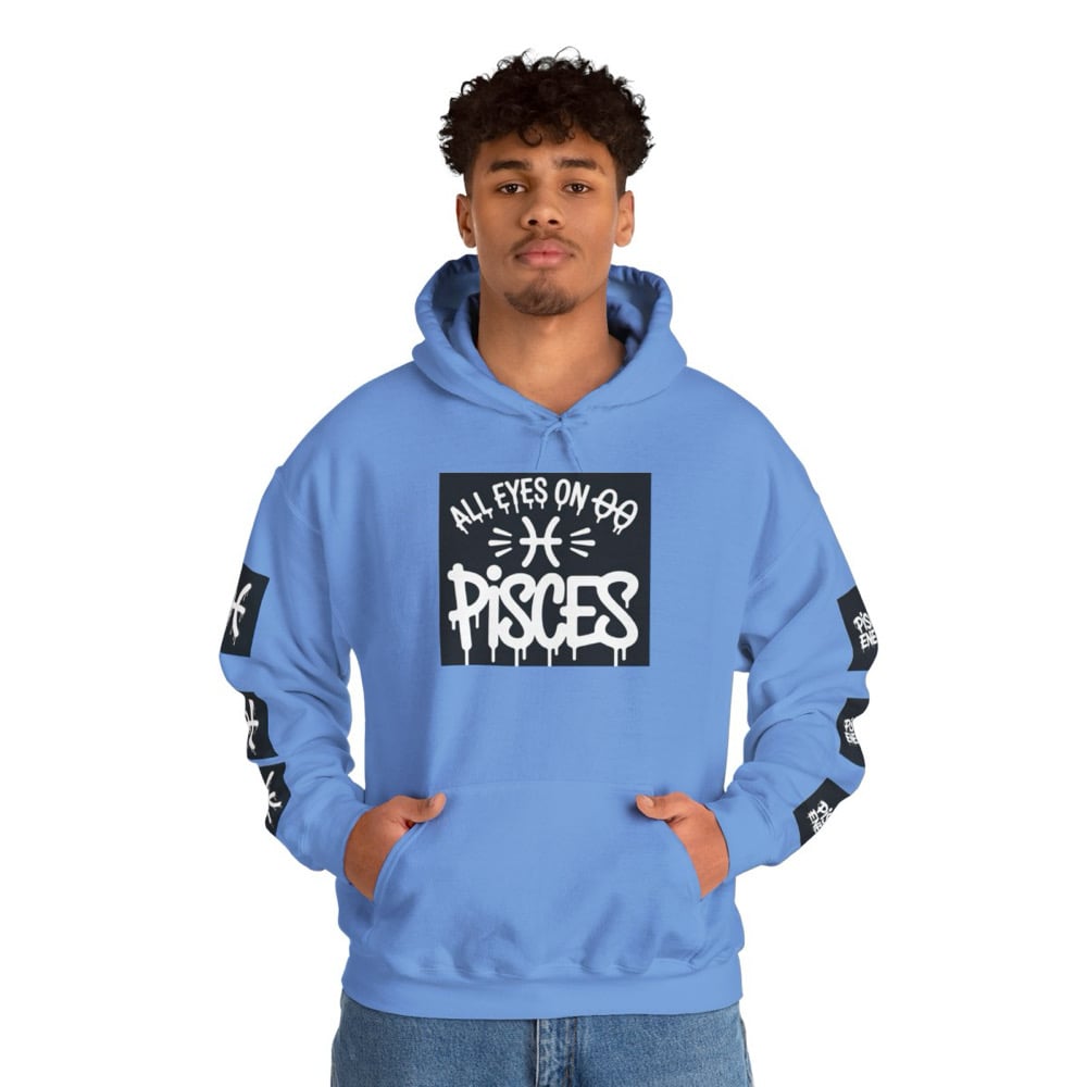 Image of Unisex Pisces Hoodie - 'All Eyes on Pisces' Graphic Zodiac Pullover