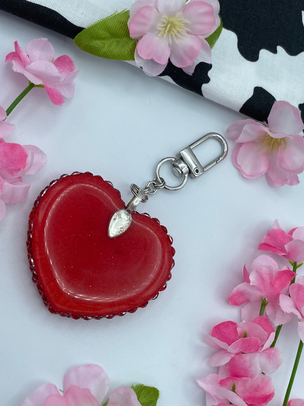 Image of Keychain: Red Heart with Rhinestones 