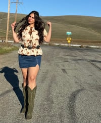 Image 2 of Western Cowboy Puff Sleeve bow knot blouse