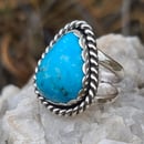 Image 4 of Medium Bright Blue Kingman Turquoise Handmade Sterling Silver Ring 