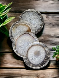 Image 1 of Set of 4 Agate & Clear Quartz Healing Crystal Epoxy Resin Coasters 'The Magick'