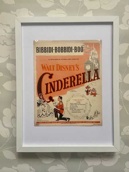 Image of Cinderella c1949, framed vintage sheet music of  'Bibbidi-Bobbidi-Boo'